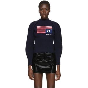 Excellent Condition Alexander Wang Navy Wool Volume Flag Turtleneck